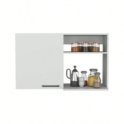Stackable Wall Storage Cabinet 24 H, Two Internal Shelves, Two External Storage Shelves, One Door, White