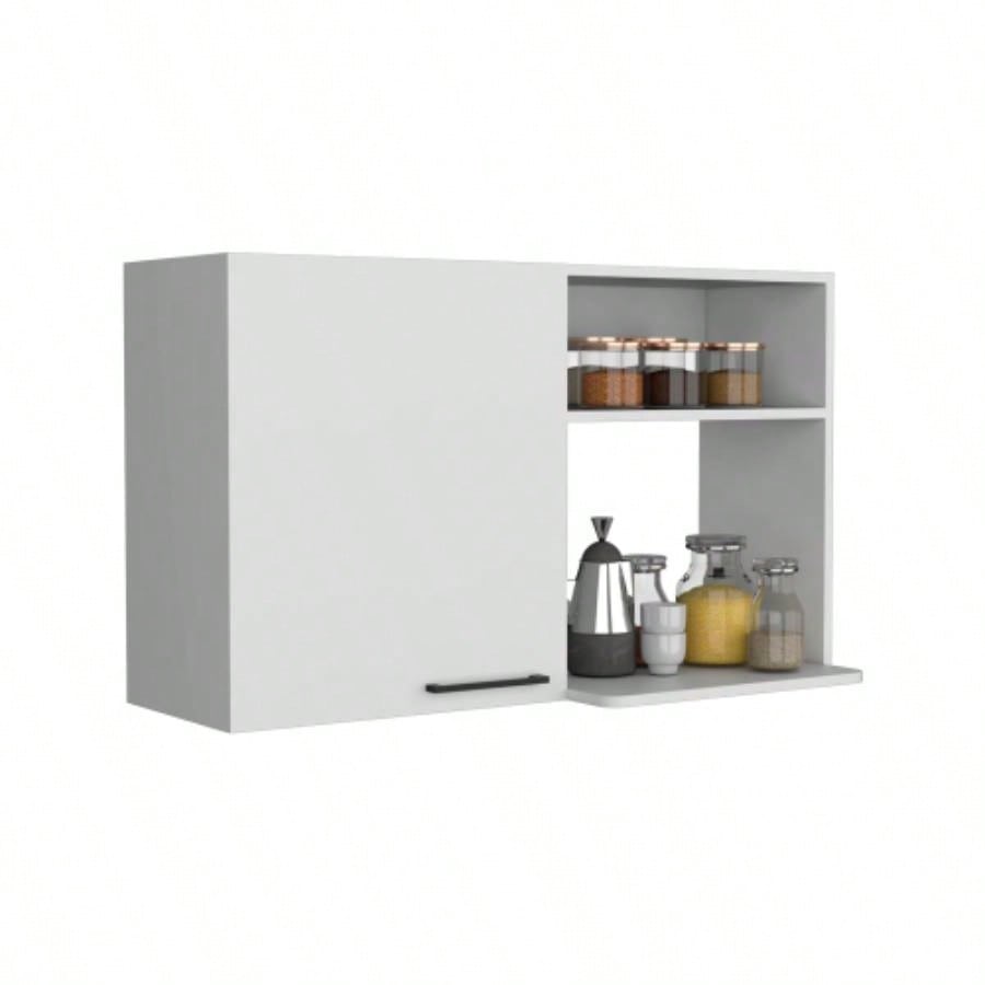 Stackable Wall Storage Cabinet 24 H, Two Internal Shelves, Two External Storage Shelves, One Door, White
