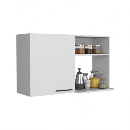 Stackable Wall Storage Cabinet 24 H, Two Internal Shelves, Two External Storage Shelves, One Door, White