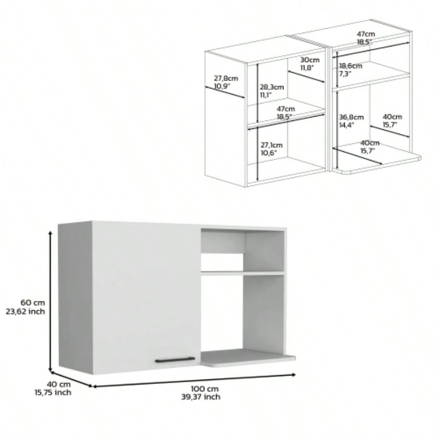 Stackable Wall Storage Cabinet 24 H, Two Internal Shelves, Two External Storage Shelves, One Door, White
