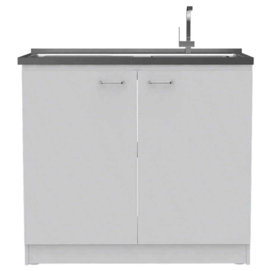 Utility Sink, Double Door Cabinet, Stainless Steel Countertop
