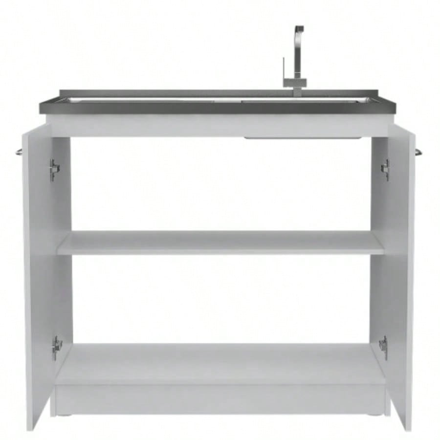 Utility Sink, Double Door Cabinet, Stainless Steel Countertop