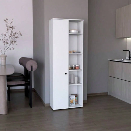 DEPOT E - SHOP Cary 67 H Kitchen Storage Cabinet With One Door, Five Interior Shelves and Five Exterior Shelves, White