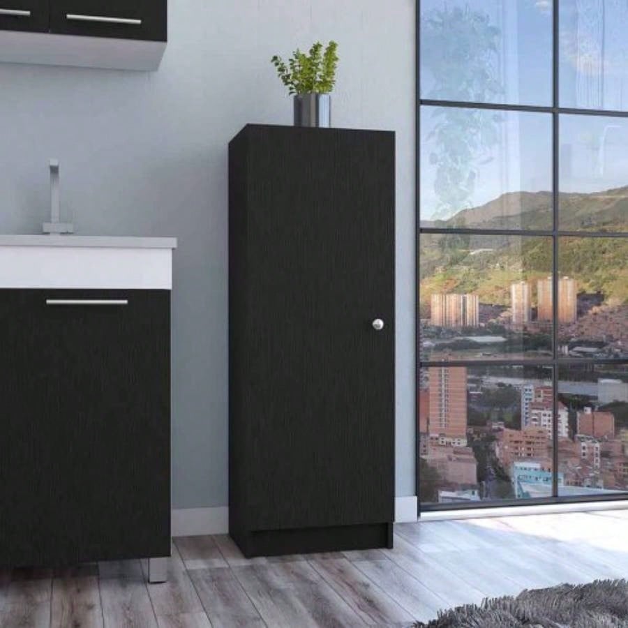 Kitchen Pantry 47 H, One Door Cabinet, Four Interior Shelves, Black