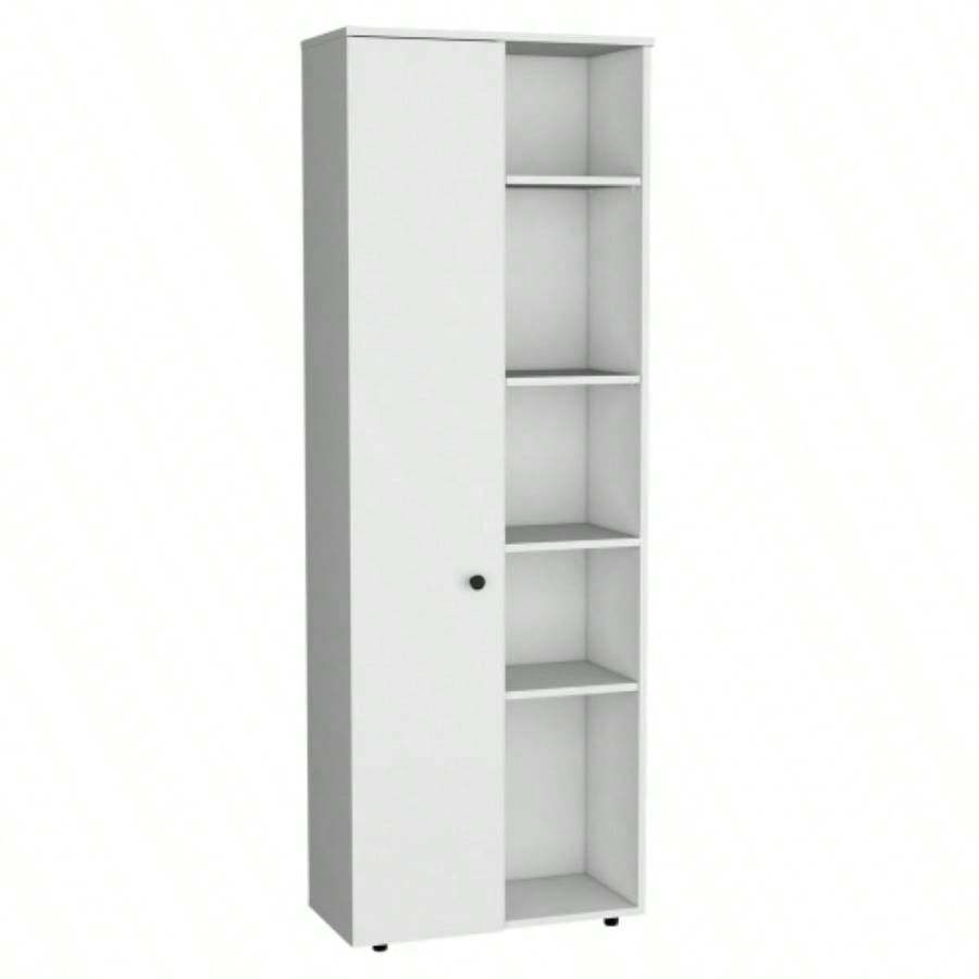 DEPOT E - SHOP Cary 67 H Kitchen Storage Cabinet With One Door, Five Interior Shelves and Five Exterior Shelves, White
