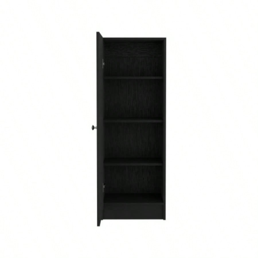 Kitchen Pantry 47 H, One Door Cabinet, Four Interior Shelves, Black