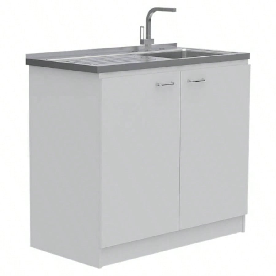 Utility Sink, Double Door Cabinet, Stainless Steel Countertop
