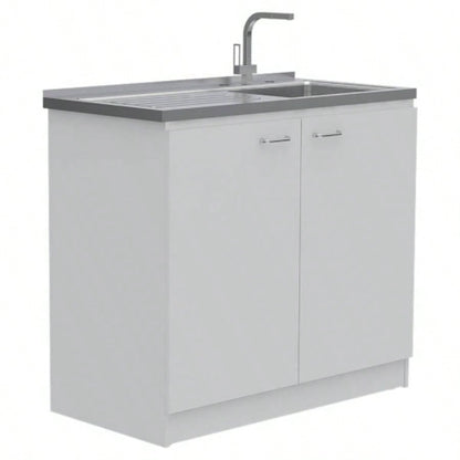 Utility Sink, Double Door Cabinet, Stainless Steel Countertop