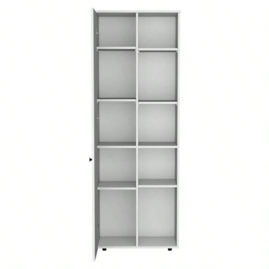 DEPOT E - SHOP Cary 67 H Kitchen Storage Cabinet With One Door, Five Interior Shelves and Five Exterior Shelves, White