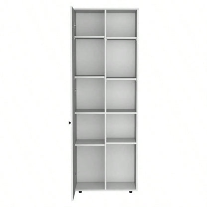 DEPOT E - SHOP Cary 67 H Kitchen Storage Cabinet With One Door, Five Interior Shelves and Five Exterior Shelves, White