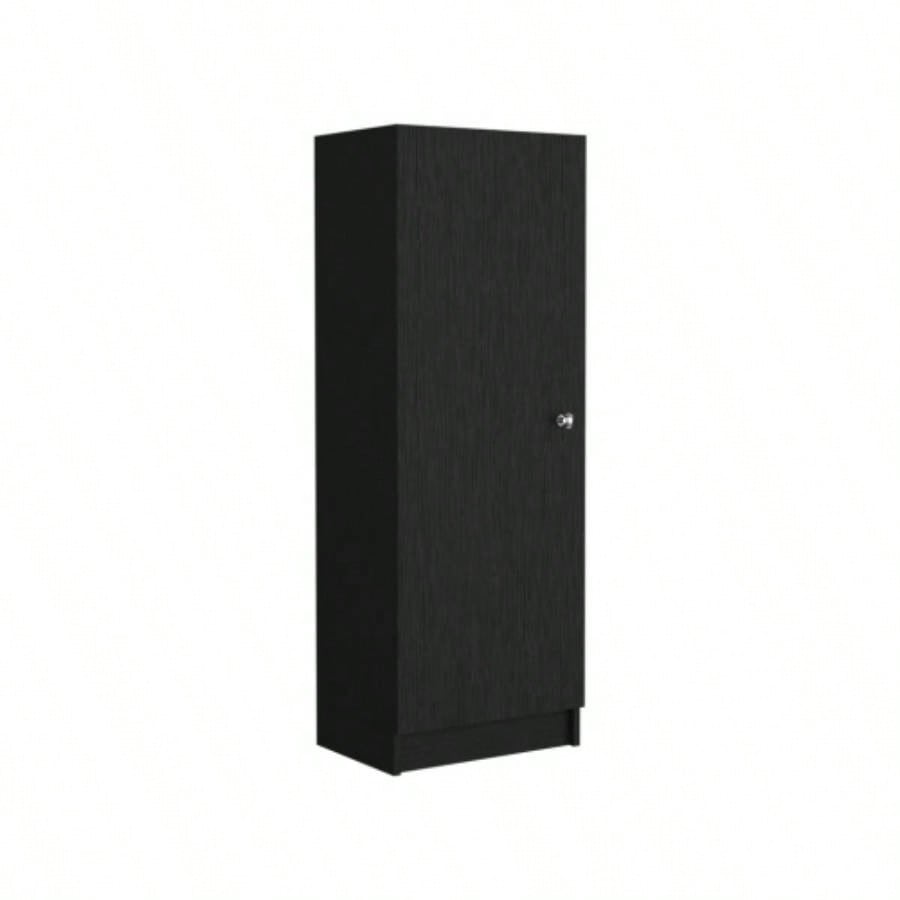 Kitchen Pantry 47 H, One Door Cabinet, Four Interior Shelves, Black