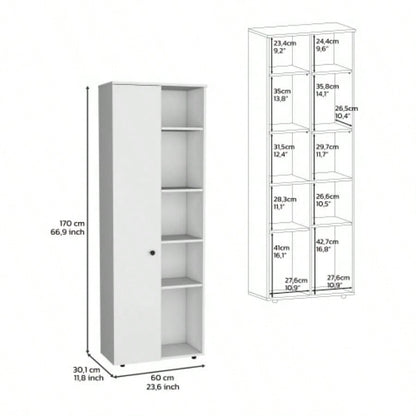 DEPOT E - SHOP Cary 67 H Kitchen Storage Cabinet With One Door, Five Interior Shelves and Five Exterior Shelves, White