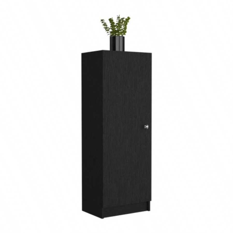 Kitchen Pantry 47 H, One Door Cabinet, Four Interior Shelves, Black