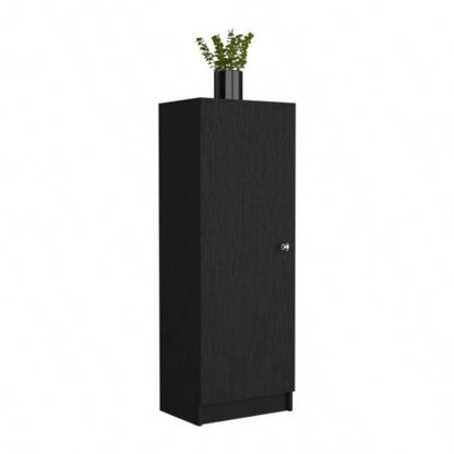 Kitchen Pantry 47 H, One Door Cabinet, Four Interior Shelves, Black