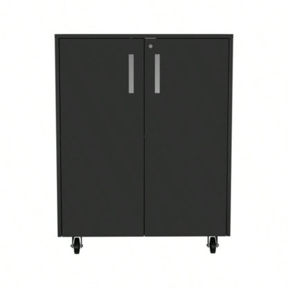 Lewis Storage Cabinet Base, Four Caster, Double Door Cabinet, Two Interior Shelves