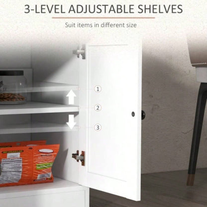 HOMCOM Sideboard, Buffet Cabinet with 2 Drawers, 2Storage Cabinets, 4 Barn - Style Doors and Adjustable Shelves, Farmhouse Buffet Table with Storage, Wood Grain Top, White