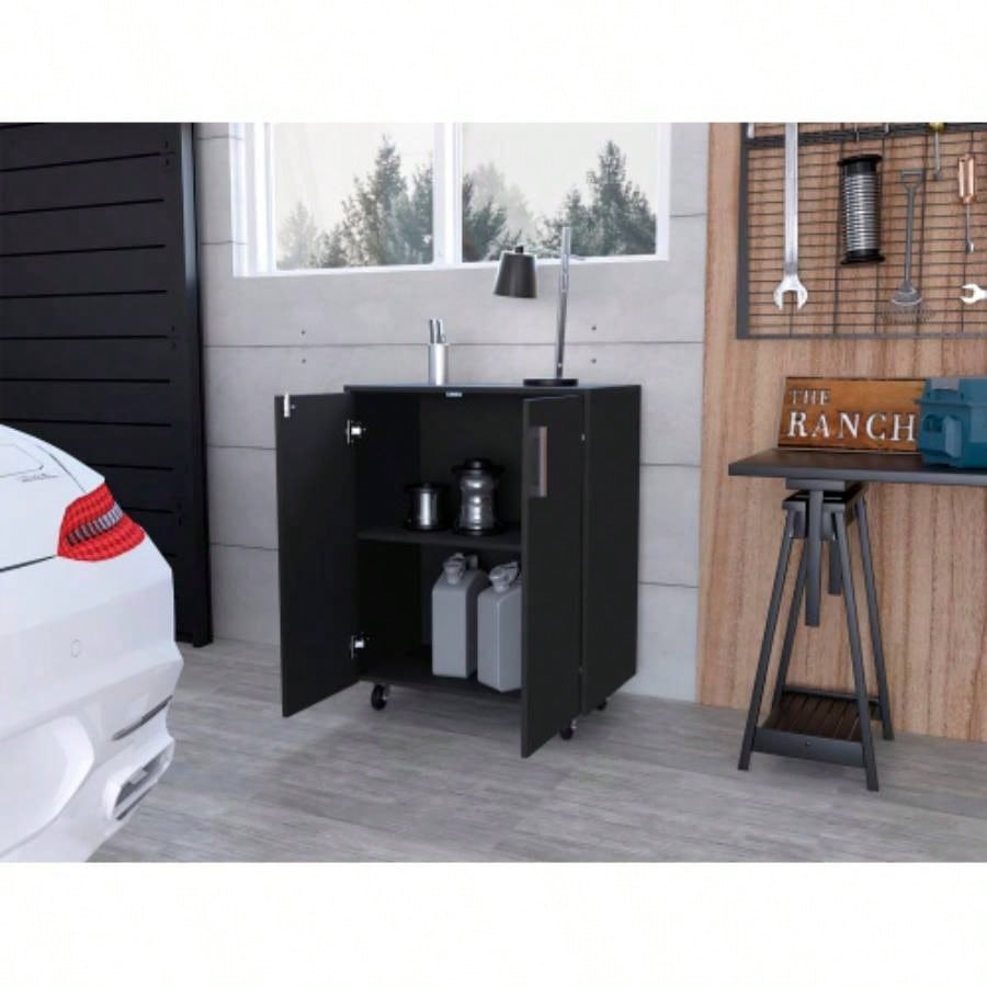 Lewis Storage Cabinet Base, Four Caster, Double Door Cabinet, Two Interior Shelves