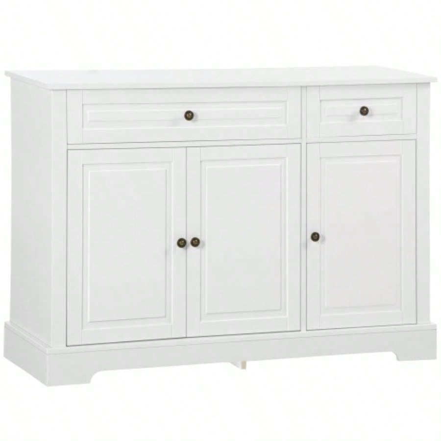 HOMCOM Sideboard Buffet Cabinet, Modern Kitchen Cabinet with 2 Drawers and Adjustable Shelves, Coffee Bar Cabinet, White