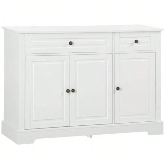 HOMCOM Sideboard Buffet Cabinet, Modern Kitchen Cabinet with 2 Drawers and Adjustable Shelves, Coffee Bar Cabinet, White