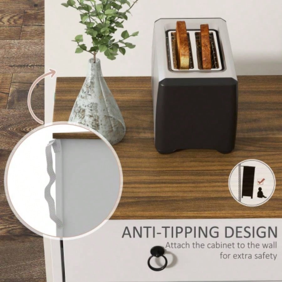 HOMCOM Sideboard, Buffet Cabinet with 2 Drawers, 2Storage Cabinets, 4 Barn - Style Doors and Adjustable Shelves, Farmhouse Buffet Table with Storage, Wood Grain Top, White