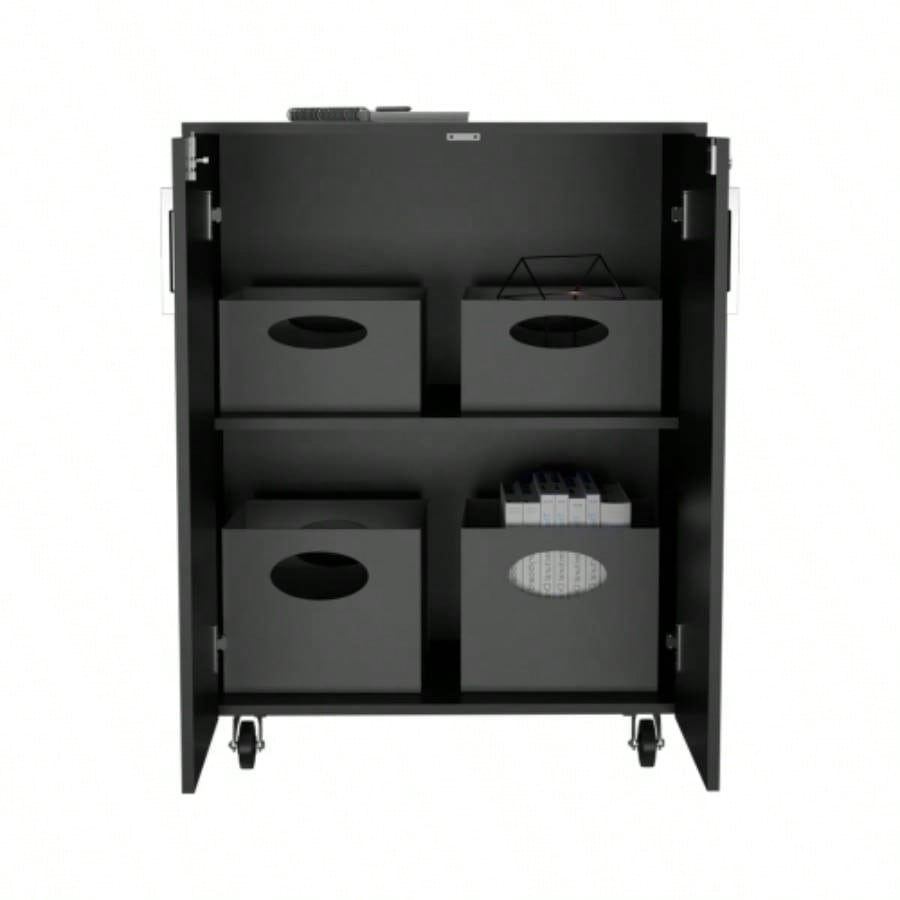 Lewis Storage Cabinet Base, Four Caster, Double Door Cabinet, Two Interior Shelves