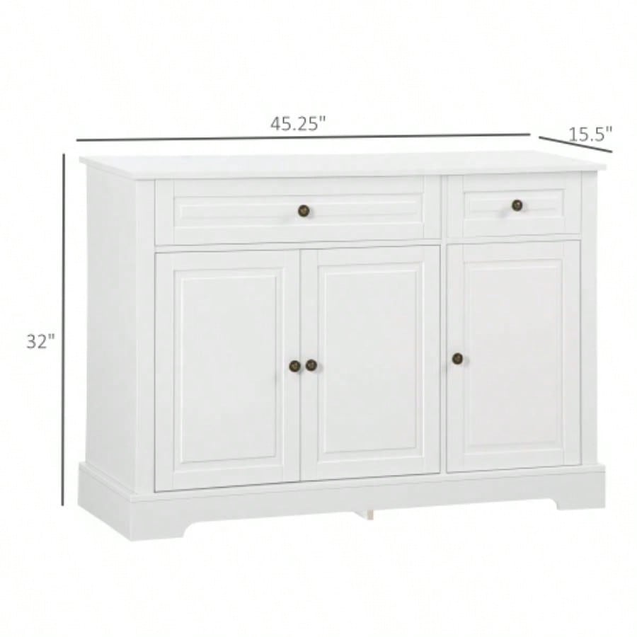 HOMCOM Sideboard Buffet Cabinet, Modern Kitchen Cabinet with 2 Drawers and Adjustable Shelves, Coffee Bar Cabinet, White