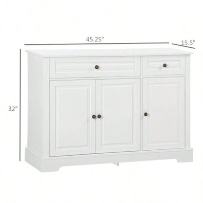 HOMCOM Sideboard Buffet Cabinet, Modern Kitchen Cabinet with 2 Drawers and Adjustable Shelves, Coffee Bar Cabinet, White