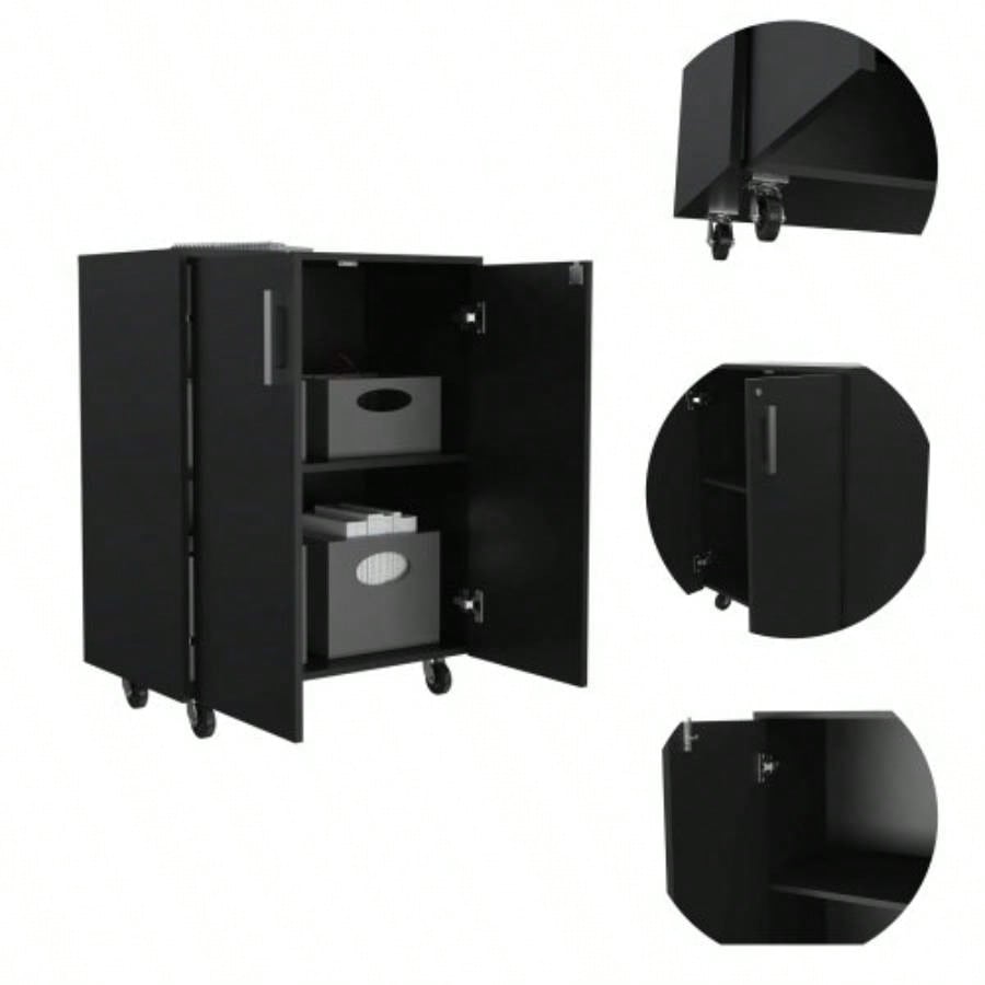 Lewis Storage Cabinet Base, Four Caster, Double Door Cabinet, Two Interior Shelves