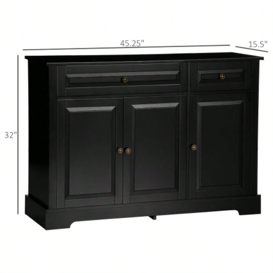 HOMCOM Sideboard Buffet Cabinet, Modern Kitchen Cabinet with 2 Drawers and Adjustable Shelves, Coffee Bar Cabinet, Black
