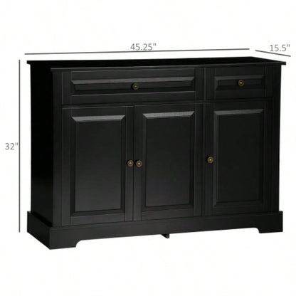 HOMCOM Sideboard Buffet Cabinet, Modern Kitchen Cabinet with 2 Drawers and Adjustable Shelves, Coffee Bar Cabinet, Black