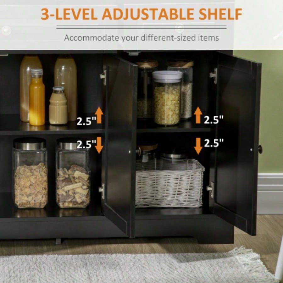 HOMCOM Sideboard Buffet Cabinet, Modern Kitchen Cabinet with 2 Drawers and Adjustable Shelves, Coffee Bar Cabinet, Black