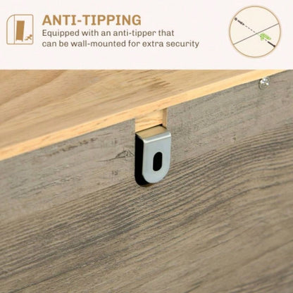 HOMCOM Sideboard with Solid Wood Countertop, Modern Kitchen Storage Cabinet, Coffee Bar Cabinet with 3 Drawers, Doors and Adjustable Shelf, Distressed Gray