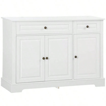 HOMCOM Sideboard Buffet Cabinet, Modern Kitchen Cabinet with 2 Drawers and Adjustable Shelves, Coffee Bar Cabinet, White