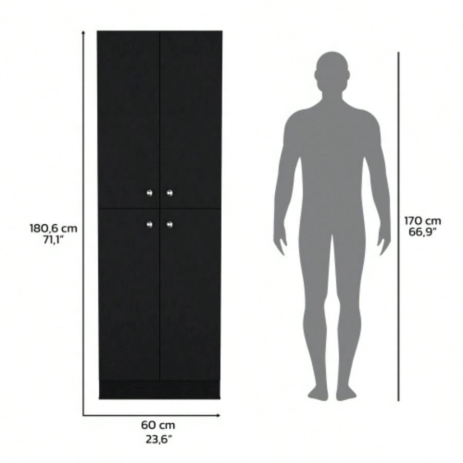 Kitchen Pantry 71 H, 4 Doors, 5 Adjustable Shelves, Laundry, Black