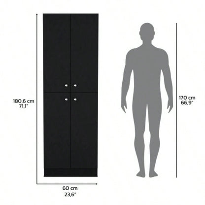 Kitchen Pantry 71 H, 4 Doors, 5 Adjustable Shelves, Laundry, Black