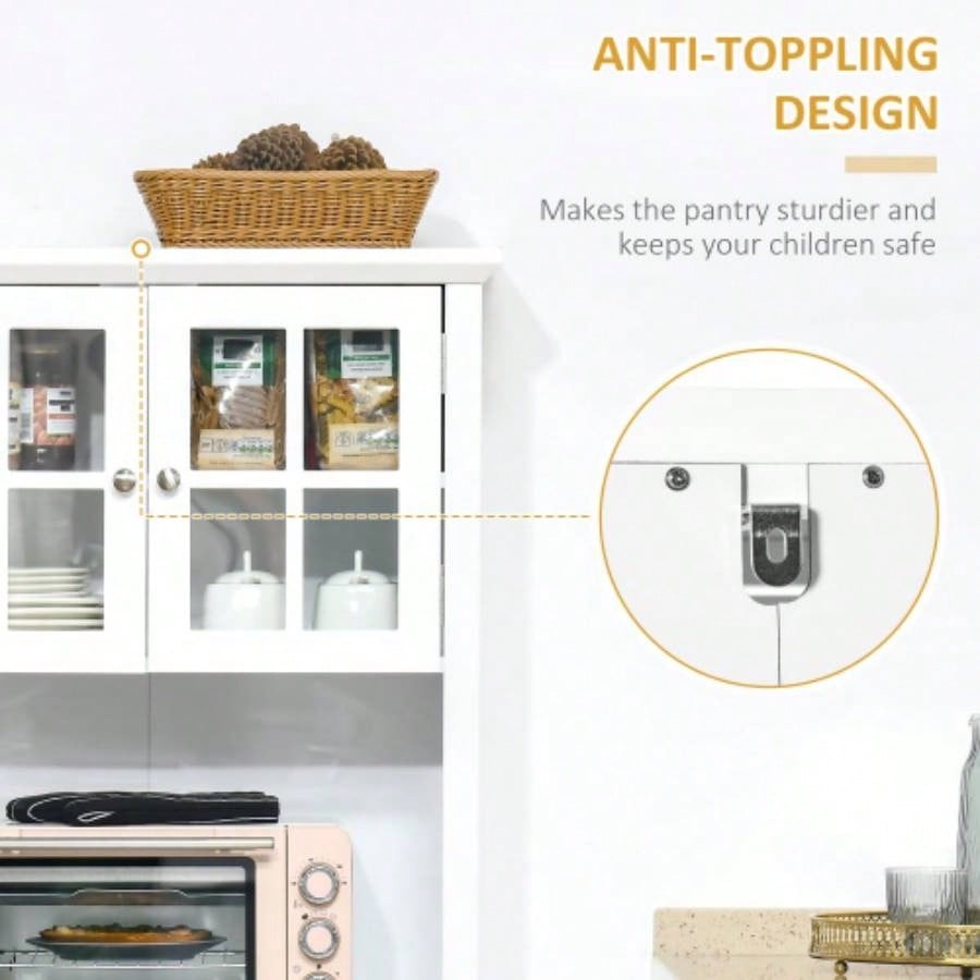 HOMCOM Elegant Buffet with Hutch, Kitchen Pantry Storage Cabinet with Framed Glass Door Drawer and Microwave Space, White