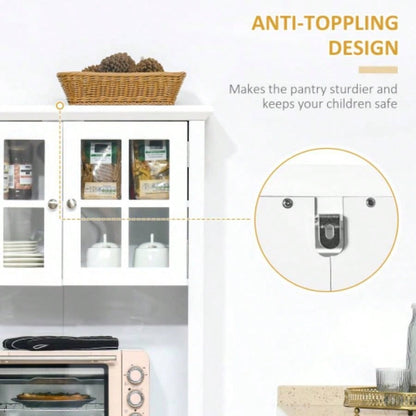 HOMCOM Elegant Buffet with Hutch, Kitchen Pantry Storage Cabinet with Framed Glass Door Drawer and Microwave Space, White