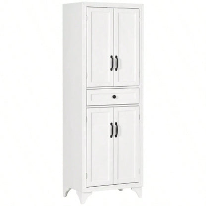 HOMCOM 67 Tall Freestanding Kitchen Pantry Cabinet, 4 - Door Storage Cabinet with Drawer and Adjustable Shelves Dining Room, White