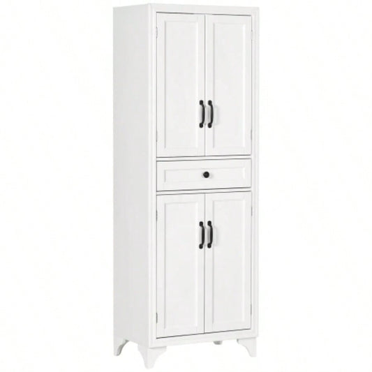 HOMCOM 67 Tall Freestanding Kitchen Pantry Cabinet, 4 - Door Storage Cabinet with Drawer and Adjustable Shelves Dining Room, White