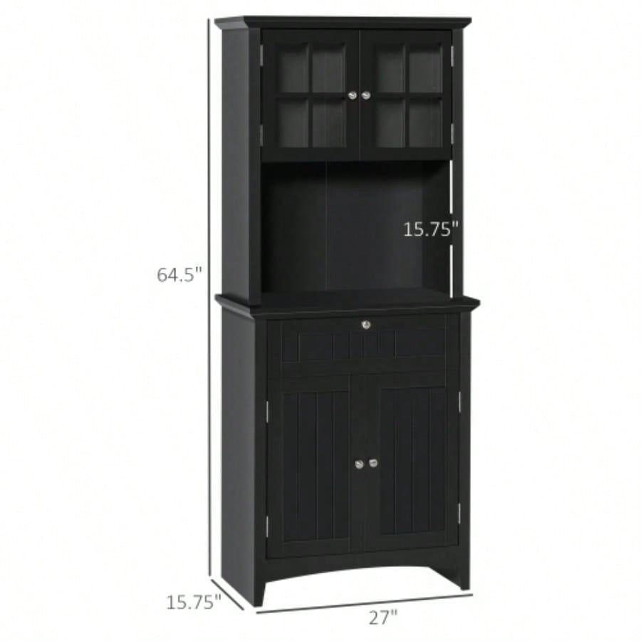HOMCOM Elegant Buffet with Hutch, Kitchen Pantry Storage Cabinet with Framed Glass Door Drawer and Microwave Space, Black