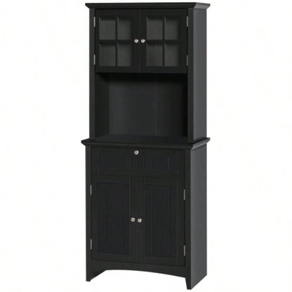 HOMCOM Elegant Buffet with Hutch, Kitchen Pantry Storage Cabinet with Framed Glass Door Drawer and Microwave Space, Black