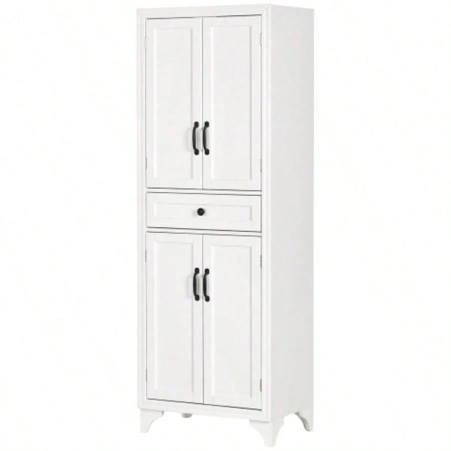HOMCOM 67 Tall Freestanding Kitchen Pantry Cabinet, 4 - Door Storage Cabinet with Drawer and Adjustable Shelves Dining Room, White