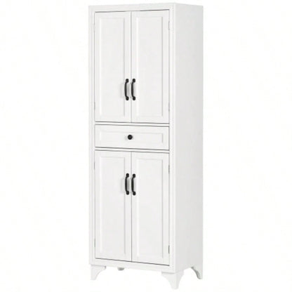 HOMCOM 67 Tall Freestanding Kitchen Pantry Cabinet, 4 - Door Storage Cabinet with Drawer and Adjustable Shelves Dining Room, White
