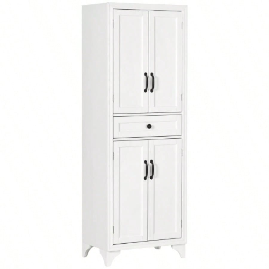HOMCOM 67 Tall Freestanding Kitchen Pantry Cabinet, 4 - Door Storage Cabinet with Drawer and Adjustable Shelves Dining Room, White