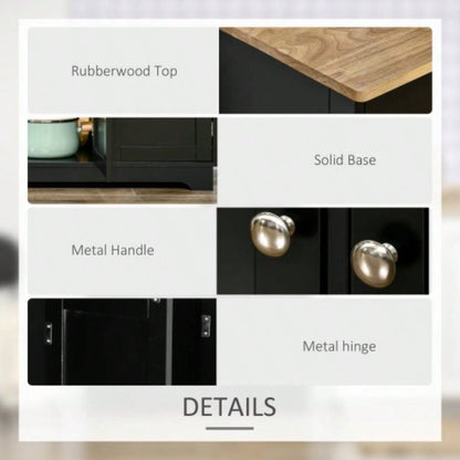 HOMCOM Sideboard with Solid Wood Countertop, Modern Kitchen Storage Cabinet, Coffee Bar Cabinet with 3 Drawers, Doors and Adjustable Shelf, Black