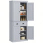 HOMCOM 72 Kitchen Pantry Storage Cabinet, Traditional Freestanding Cabinet with 4 Doors and 3 Adjustable Shelves, Large Central Drawer, Beadboard, Gray