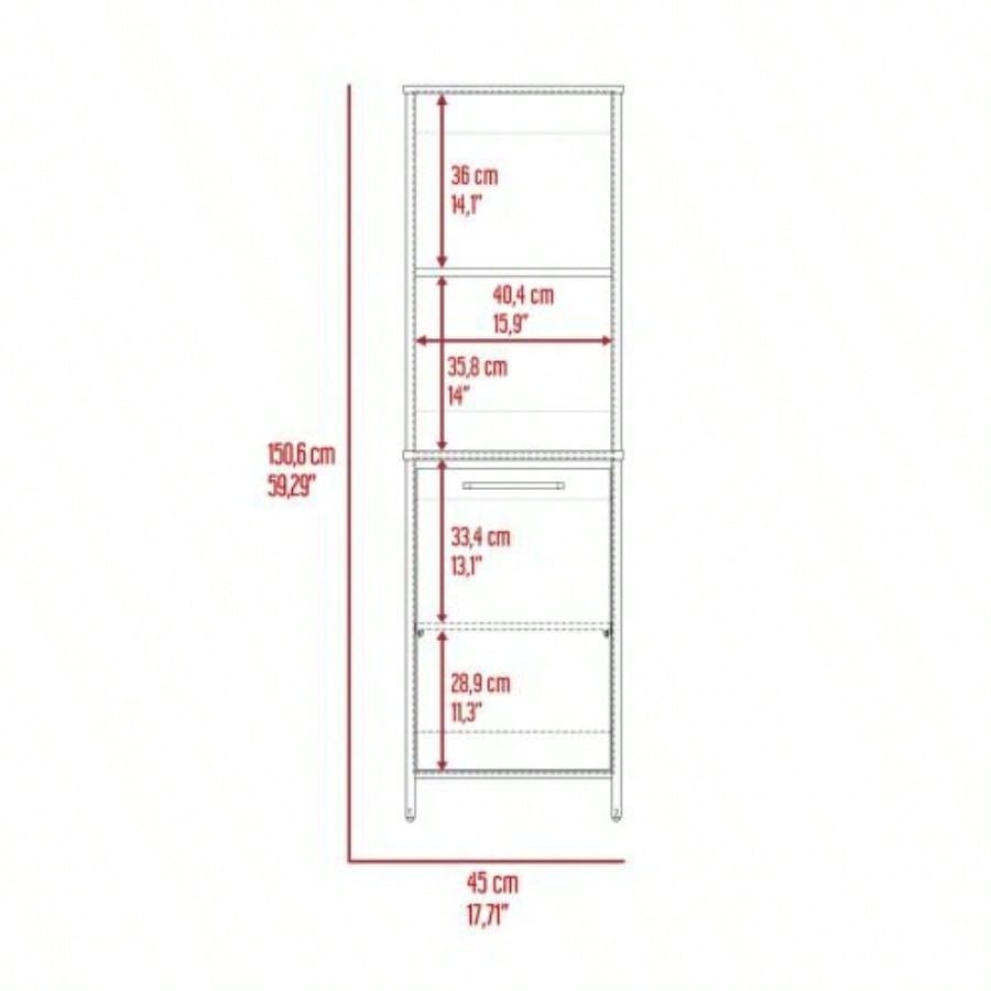 Kitchen Pantry 59 H, Two Open Storage Shelves, Single Door Cabinet, Two Interior Shelves, White