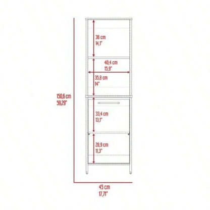 Kitchen Pantry 59 H, Two Open Storage Shelves, Single Door Cabinet, Two Interior Shelves, White