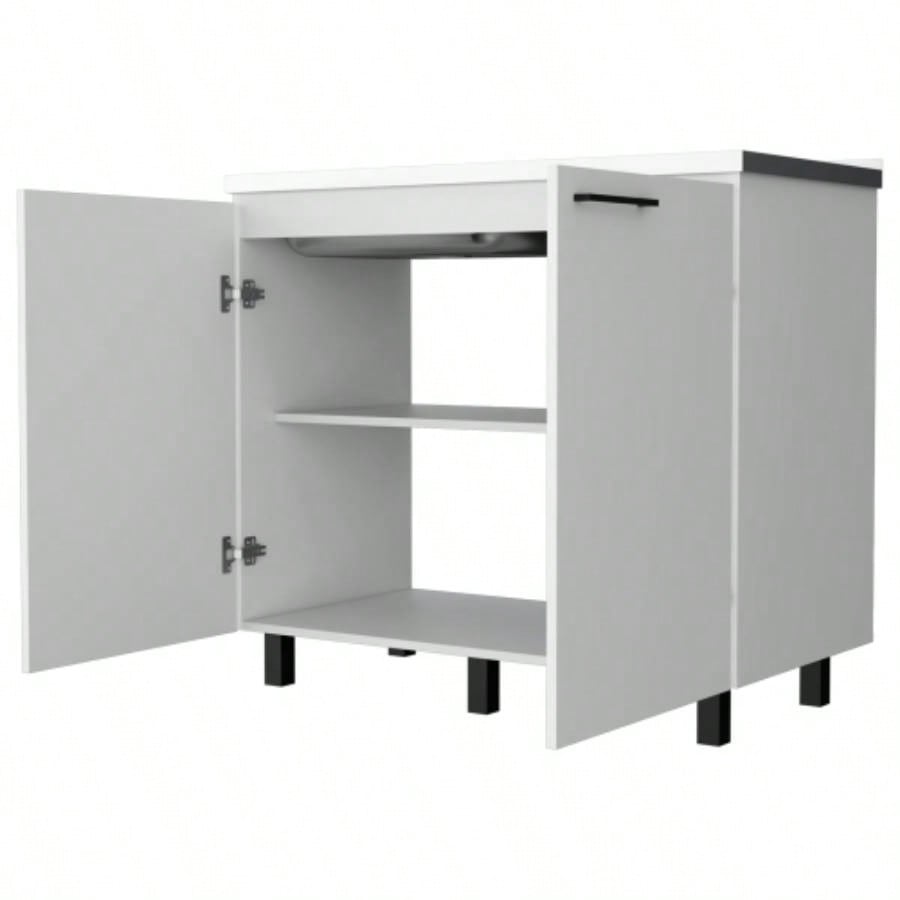 2 Utility Sink Cabinet, Interior Shelf, Stainless Steel Countertop