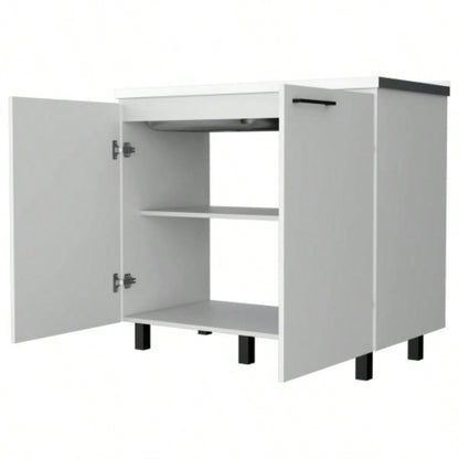 2 Utility Sink Cabinet, Interior Shelf, Stainless Steel Countertop